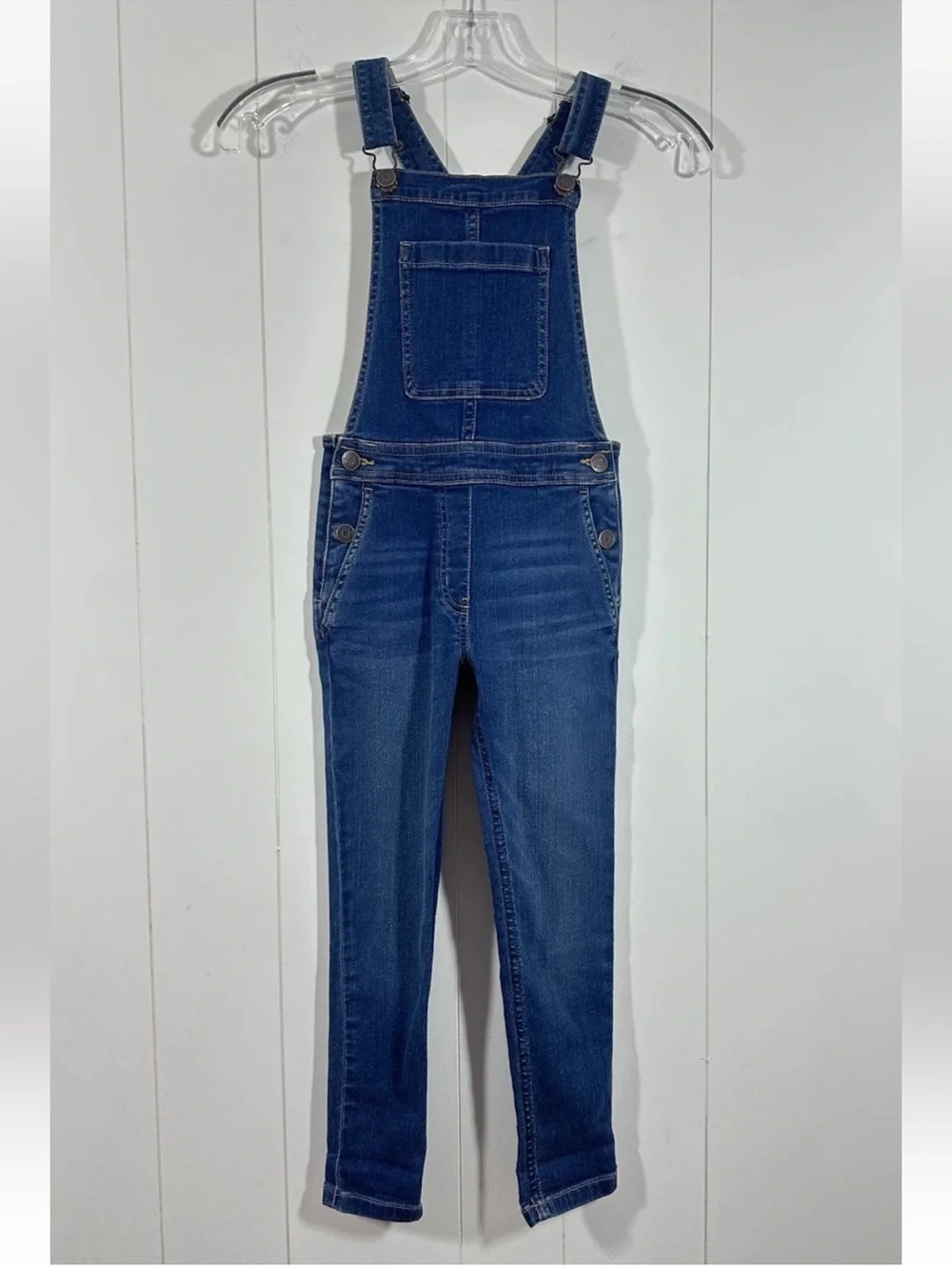 NWT Crewcuts Girls Denim Overall Sz 7 Cotton Blend Navy Blue Pockets Skinny - Picture 1 of 7